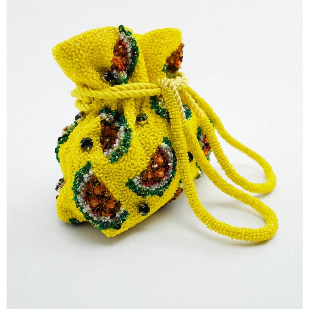 ZARA beaded yellow watermelon bucke bag NWT